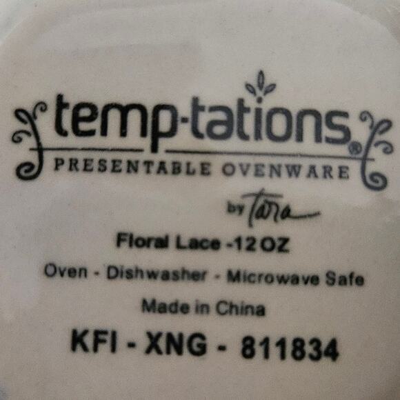 Temp-tations Floral Lace Cobalt Blue 12oz Mugs Set of 4 by Tara Ovenware - Picture 5 of 7